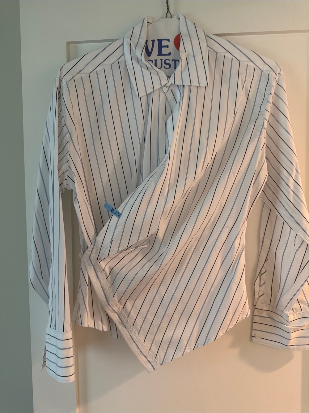 Madewell White Button-Down Shirt with Navy Pinstripes